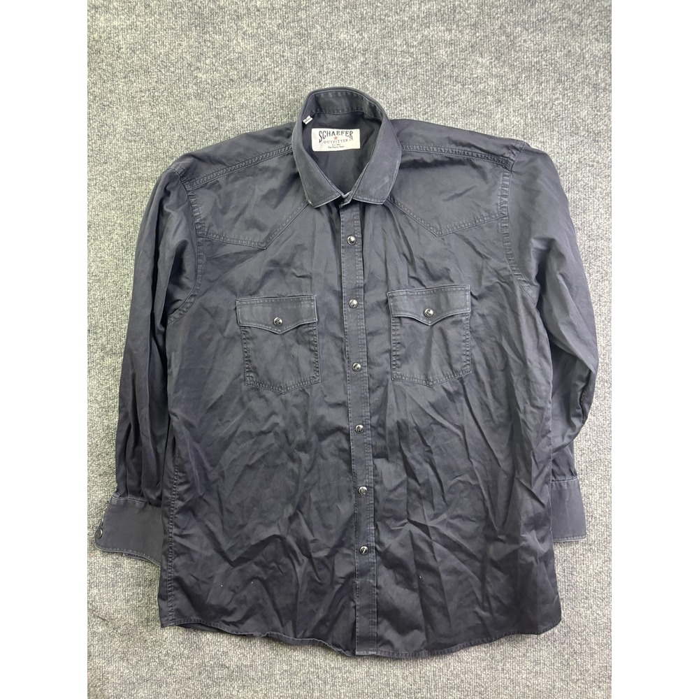 Schaefer Outfitter Western Shirt Mens XL Black Long Sleeve Pearl Snap‎ Cotton